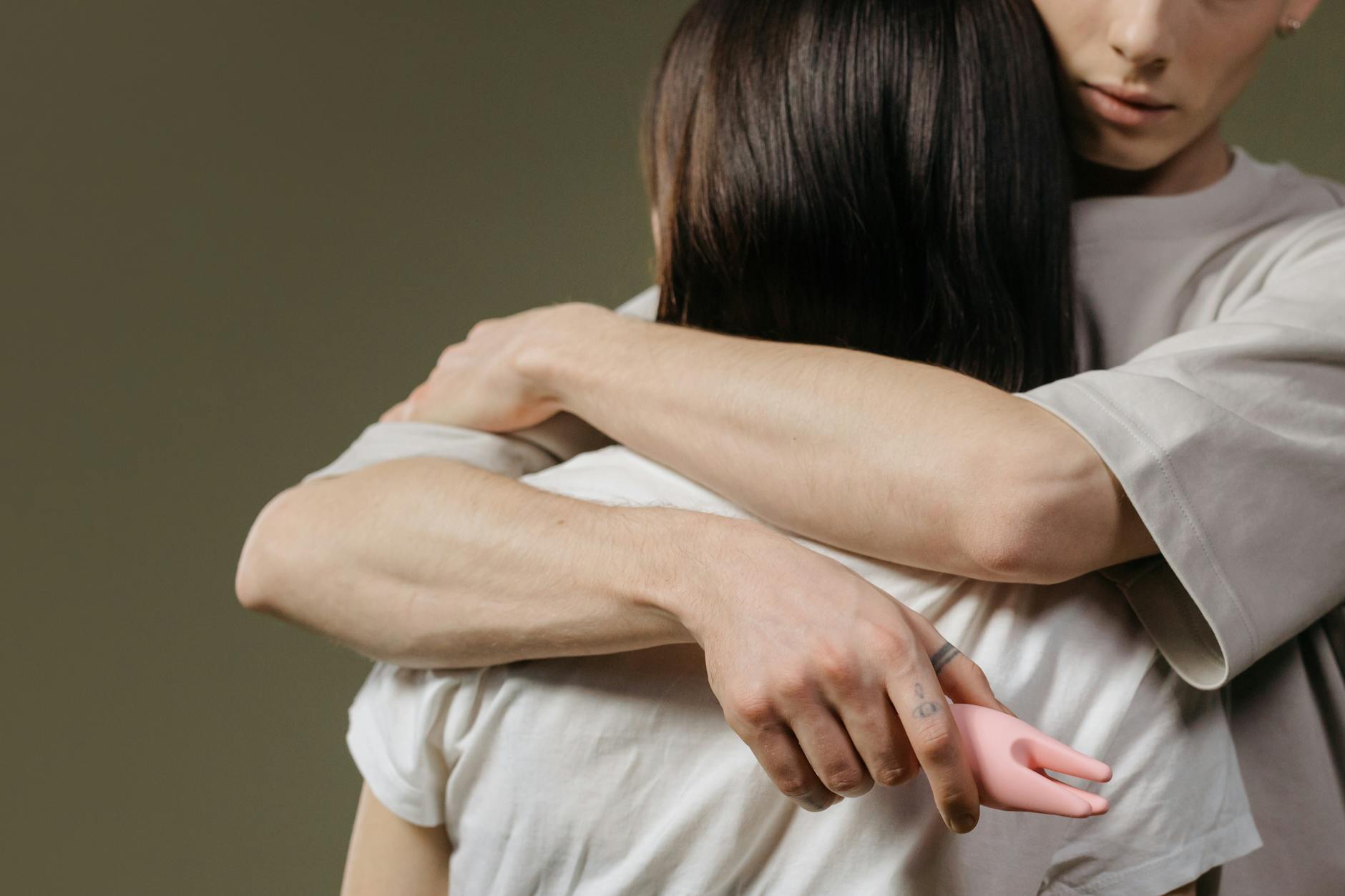 Two people embracing intimately, showing connection and trust